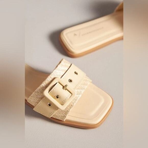 By Anthropologie Buckle Slide Sandals Size 41 US 10.5 - 11 Color Light Sands NEW - Picture 3 of 11